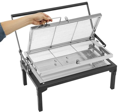Barbecue au charbon de bois pliable, portable, barbecue au charbon de bois avec grille de cuisson rotative à 360 °, barbecue de pique-nique réglable pour l'extérieur, le jardin, les fêtes 68 x 38 x 35