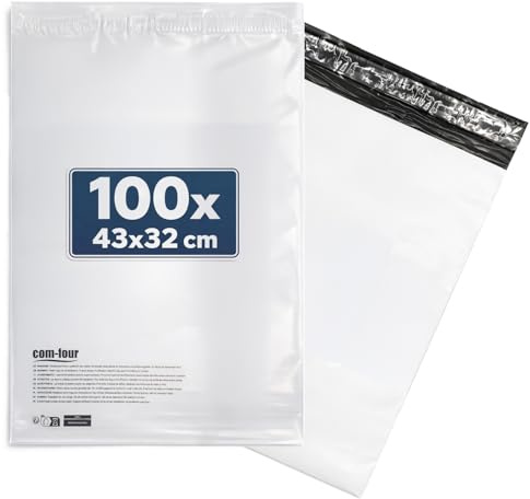 com-four® 43 x 100 fraktpåsar 32 cm, XL påsar för jackor, tröjor | textilier och större försändelser - slitstarka självhäftande kuvert för e handel
