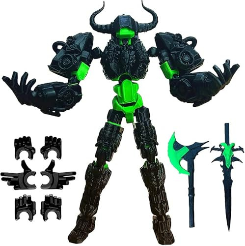 Embhlittfe Minotaur Warrior Action Figures, 3D Printed Movable Jointed Robot Toy with 2 Weapons & 3 Hand Types, Articulated Action Figure Desktop Decor for Collectors, Photography Prop