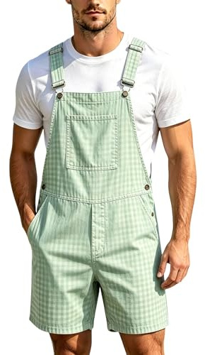 Lederhosen - Mono para hombre, estilo bávaro, color marrón, atemporal, estilo británico, informal, a cuadros, patrón de rayas, ajuste moderno, como pantalones cortos de rodilla, verde claro, L