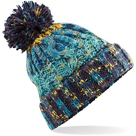 Beechfield Corkscrew Knitted Lined Beanie Bobble Hat BC486 Colour=Marine Splash