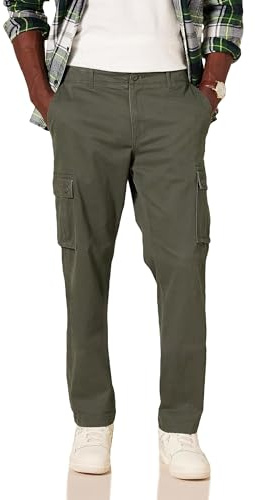 Amazon Essentials Pantalones de Trabajo Estilo Cargo, Elásticos y de Corte Recto (Disponibles en Tallas Grandes) Hombre, Verde Oliva, 38W / 30L