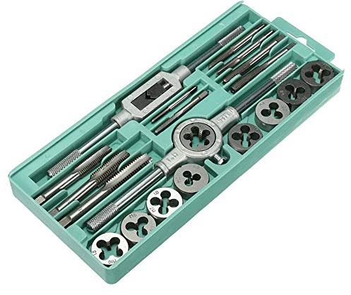 Juego de machos y troqueles 20, SUNJULY Juego de insertos de roscado de acero inoxidable Caja de roscado de acero de tungsteno Caja de metal Caja de roscado Machi Set mano juego de grifos ajustables