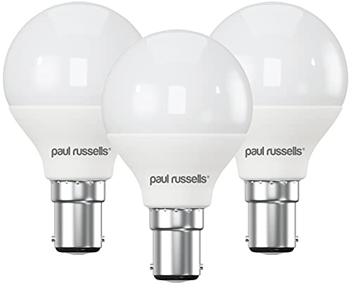paul russells LED Light Small Bayonet Cap B15, 60w Equivalent, 6.5W 806 Lumens LED Bulb, 6500K Bright Daylight, Mini Globe Frosted Light G45 SBC Golf Ball Energy Saving (Not Dimmable) Bulbs, 3 Pack