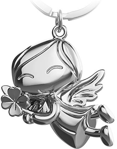 FABACH Schutzengel Schlüsselanhänger Lucky mit Kleeblatt - Glücksengel aus Metall - Glücksbringer Auto Engel Anhänger - Geschenk Viel Glück