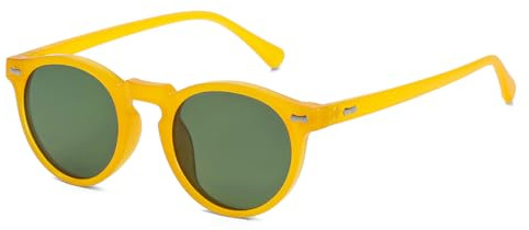 Gleyemor Vintage Polarized Sunglasses for Men UV400 Protection Retro Round Sunglasses Hand-crafted Acetate Frame (Yellow Frame/Green Lens)