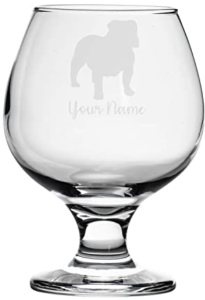 Personalised British Bulldog Engraved Brandy Snifter Glass, Dog Gift for Women, Gift for Men