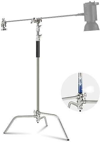 NEEWER C-Ständer mit Galgenarm, 100% Edelstahl, maximale Höhe 330 cm, Luftkissen, robuster Fotografie-Lichtständer mit 128 cm Haltearm für Monolight-Softbox-Reflektor