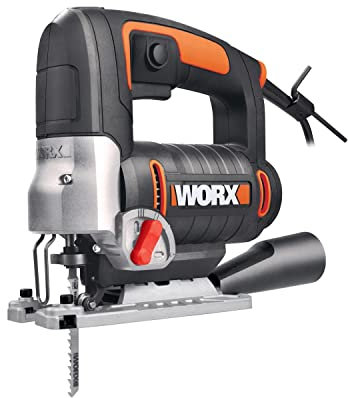 WORX WX464 Stichsäge 850W zum Schneiden von Holz, Stahl & PVC - ideal für Gehrungsschnitte – 20mm Hub – mit LED Licht – mit integrierter Staubabsaugung, werkzeuglosem Sägeblattwechsel & Koffer