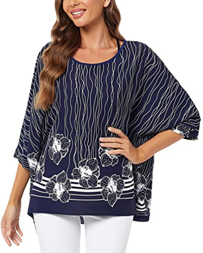 OKSakady Donne Camicia Estiva Plus Size in Chiffon Camicia Elegante e Casual con Stampa Floreale