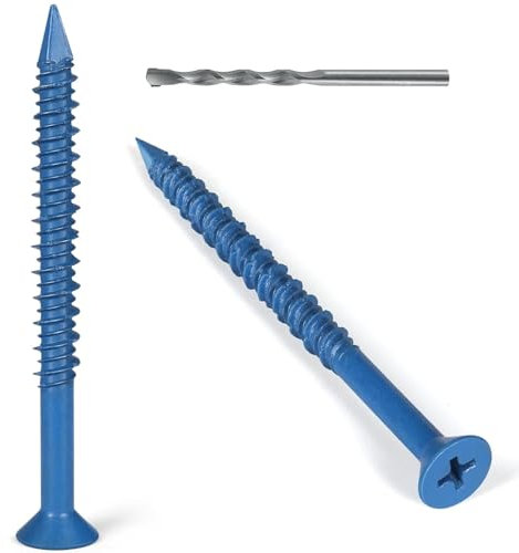 VGBUY 40 tornillos de cabeza plana de hormigón de 3/16 x 3-3/4 pulgadas, tornillos de anclaje con broca, para mampostería, bloque, ladrillo, cemento, estacoo, sin perforación previa, punta de diamante
