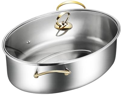 UGCER Elliptischer gedämpfter Fischtopf, ovaler Dampfgarer aus Edelstahl 304 mit Deckel und Gestell, Mehrzweck-Kochgeschirr zum Dämpfen von Fisch und zum Kochen von Suppe