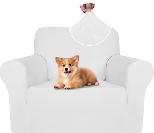 CYCMACO Samt Sofa Überzug 1 Sitzer, Sesselhusse Elastische, Couch Überzug Haustier Katze Hunde, Universal Sofa Cover Moderne, Sofahusse Mit Armlehnen, Sofaschoner rutschfest, Weiß