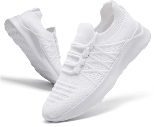 ZDFQLGV Damen Sportschuhe Tennisschuhe Laufschuhe Slip On Schuhe Wanderschuhe Fitnessschuhe Outdoor Freizeitschuhe Leichte Bequeme und atmungsaktive Schuhe Weiss EU 40