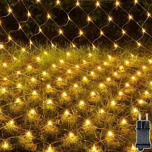 Meision Ljusnät för utomhusbruk, 3 x 3 m, 272 LED, ljusslinga inomhus, med timer + 9 uttagslägen + minnesfunktion, IP44, utdragbar för balkong, buskar, trädgård, vit