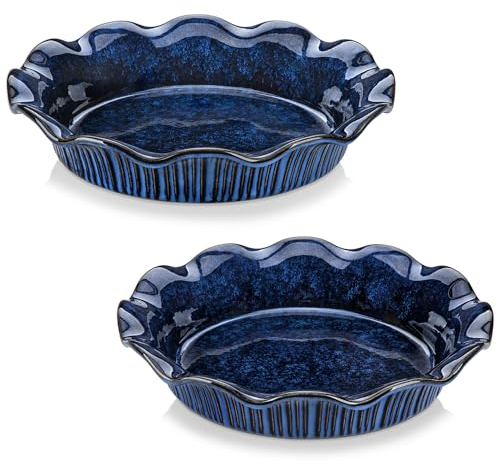 vancasso STERN Tarteform Steingut Set von 2, Quicheform zum Backen, Auflaufform, Backform, zu Reinigen, Spülmaschinen, Mikrowellen und Ofenfest, Blau