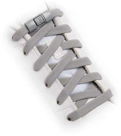 TEEZY No Tie Shoe Laces for Trainers | Premium Elastic Weave & Chrome Buckle | Adult/Kids Tieless Elastic Shoelaces | ORIGINAL (Light Grey)