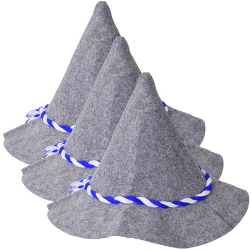 TE-Trend 3 Stück Seppelhut Filzhut - Blau-Weiße Kordel, Ideal für Oktoberfest, Volksfeste, Wiesn, Hüttengaudi, Trachtenhut als Herren Outfit grau