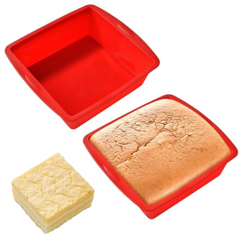 2 Stück Silikon Backform Eckig, Kuchen Kastenform Silikon Brotbackform 20 cm, 8 Zoll Silikonformen Backen, Silikone Kuchenform Eckig, Antihaft Silikonbackform für Brownies, Käsekuchen, Brote