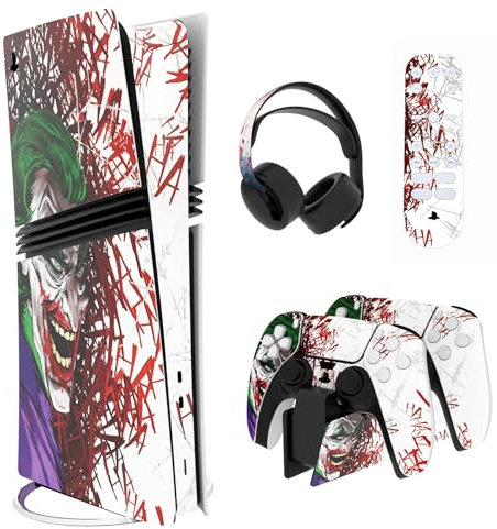PlayVital Full Set Skin Sticker für ps5 Pro Konsole Digital & Disc Edition, Vinyl Aufkleber Schutzfolie Zubehör für ps5 Pro Controller & Headset & Ladestation & Fernbedienung-Clown Hahaha