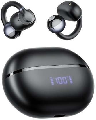 Yamdrok Clip On Earphones, NC1 Clip-on Earbuds, Bluetooth 5.4 Open Ear Headphones with 11mm Dynamic Driver, AI Noise Cancelling, Deep Bass, Smart Display, 20H, Lightweight for Sport, Workouts