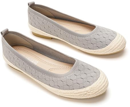 GLAMORA Bailarinas Mujer Punto Transpirable Manoletinas Cómodas Zapatos Planos Verano Suela Efecto Esparto Flexibles Ligeras Calzado Mujer Ajuste Elástico Puntera Redonda