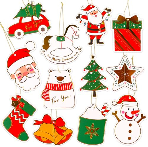 LOMIMOS 120 etiquetas de regalo de Navidad, etiquetas de papel de Papá Noel Feliz Calcetín Muñeco de Nieve Árboles para embalajes regalos decorativos