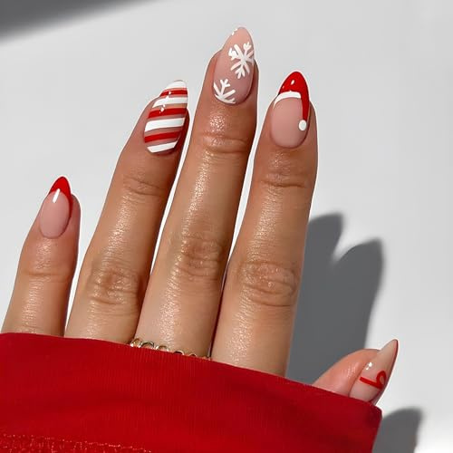 Evadollina Christmas Press On Nails, 24 pezzi unghie adesive natalizie, unghie finte adesive, unghie artificiali (Tipo B)