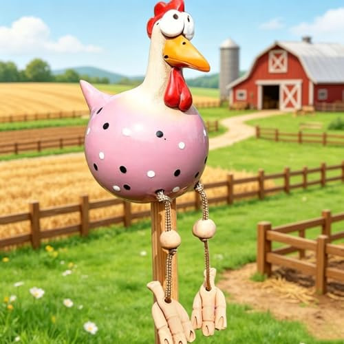 YFJSML Gallinas Decorativas Jardín, Divertidas estatuas Decorativas de gallina para jardín, de Resina, decoración de gallinas, decoración navideña, ja rdín, Patio Trasero, Poste (Rosa)
