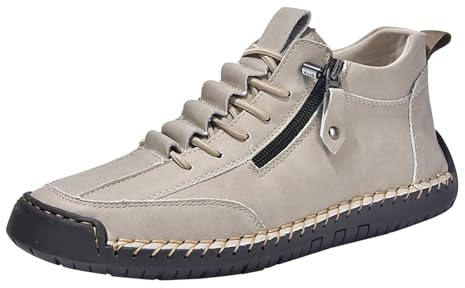 Generisch Chaussures en cuir pour femme - Automne et hiver - Bottes à coutures faites à la main - À lacets de hauteur - Chaussures pieds nus avec fermeture éclair - Antidérapantes - Chaussures à
