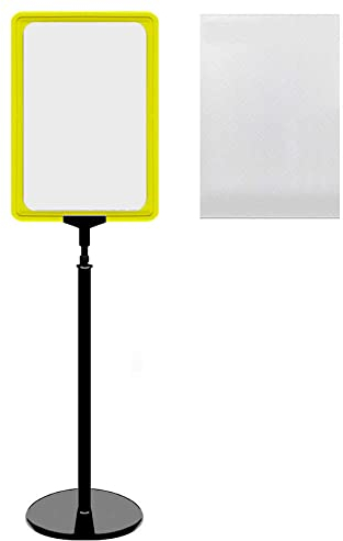 12 Plakatständer DIN A4 Rahmen gelb mit U-Tasche, Teleskopständer mit schwarzem Kunststofffuß, höhenverstellbar bis 58 cm, Aufsteller, Kundenstopper