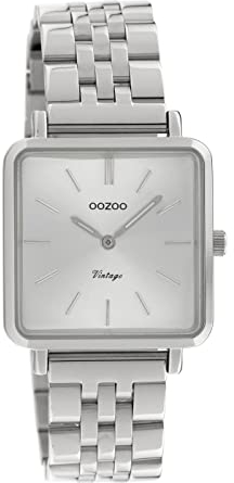 Oozoo Vintage Damenuhr mit Edelstahl Glieder Armband Quadratisch Flach 28 MM C9950