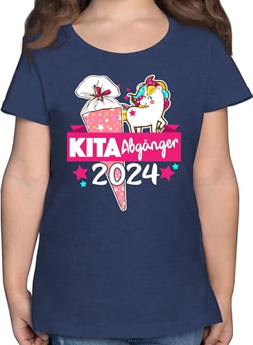 T-Shirt Mädchen - Einschulung - Kita Abgänger 2024-116 (5/6 Jahre) - Dunkelblau Meliert - Kindergarten abgang kinder shirt tshirt Outfit Schulanfang erste Schultag Ende t shirts baybay