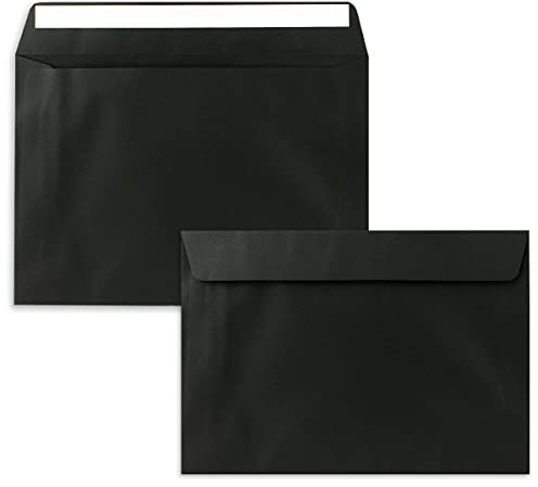 50x Briefumschläge DIN C5 Schwarz - 16,2 x 22,9 cm - Haftklebung - Edle Kuverts für große Einladungen und Karten zum Geburtstag oder Hochzeit