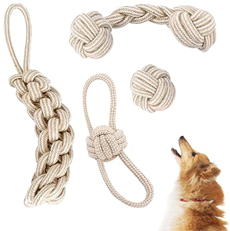 Hundespielzeug, 4 Stück Hunde Kauspielzeug, Welpenspielzeug, Hundespielzeug Unzerstörbar, Interaktive Kauen Spielzeug, Zerrspielzeug Hund, Hund Spielzeug Seil, Dog Toys für Mittelgroße Kleine Hunde