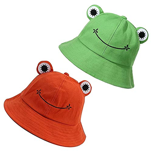 QQEE 2 Stück Froschfischerhut, Niedlicher Frosch Hut, Süßer Sommer Eimer Sonnenhut, Fischer Reise Sonnenhüte, Unisex Bucket Hat, für Damen, Teenager, Mädchen