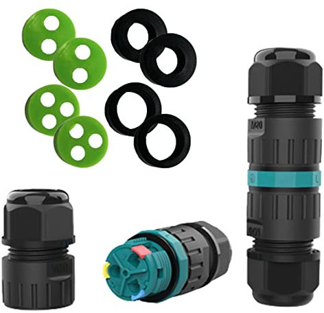 Screwless Waterproof IP68 Junction Box - Quick Fixing Cable Connector for Outdoor External use, 0.5mm2(22AWG) to 2.5mm2(14AWG) Wire Range Power Cord Electric Wire, for 2 pin or 3 pins (Pack of 2)