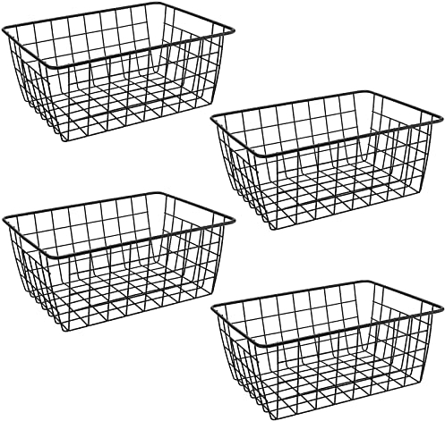 MUKLEI Confezione da 4 cestini portaoggetti in filo metallico, 28x22x12 cm, per bagno, frigorifero, ufficio, congelatore, armadio, mensola