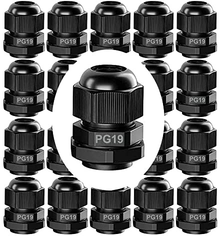 GUUZI 21st PG19 Kabelgenomföring, IP68 Vattentät Plast Justerbar 10-16 mm Kabelförskruvningar med Packningar (Svart)