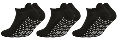 GM Apparel- 3 Pairs Girls Kids Gripper Socks - Non Slip Trampoline Grippy Sole - Dance Gym Sports Trainer Liner Low Cut Ankle Socks Heel Protection, Indoor (Black-4-6 Years UK)