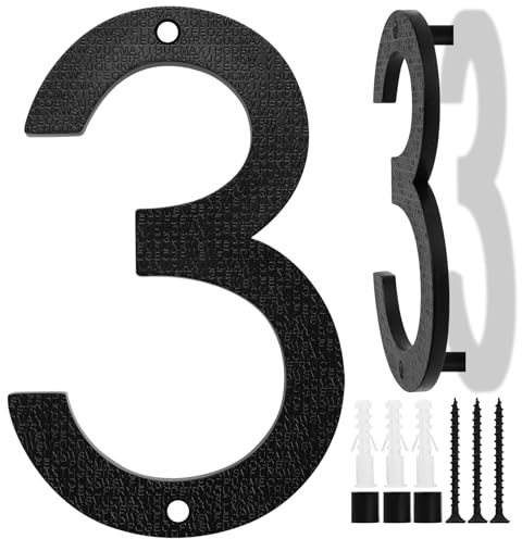 Número Grande para Casa en Negro, 20cm, Placa Flotante de Número de Casa, Número de Calle/Puerta en Plástico ABS Efecto 3D para Oficinas, Buzones, Garajes (Numero 3)