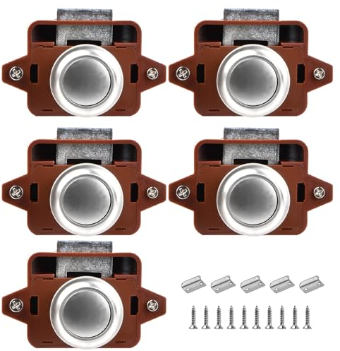 Jinlaili 5 Piezas Botones De Metal Cerraduras De Armario,Botón de Cierre Cerraduras de Pestillo,Cerradura de puerta sin llave,para Autocaravanas Yates Cajones