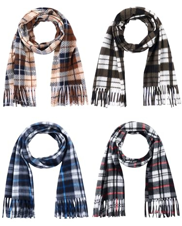 Bencailor 4 Pcs Kids Winter Scarf Kids Buffalo Plaid Scarves Christmas Warm Shawls Scarves Parent Child Scarf for Boys Girls(Novel Color)