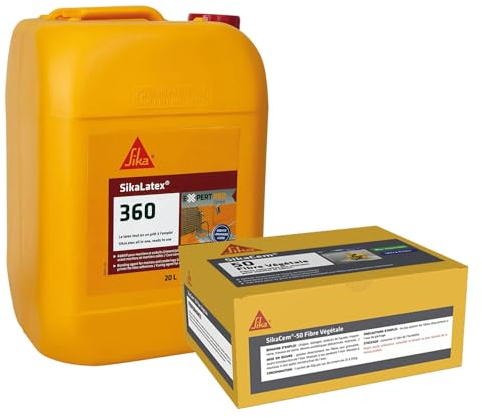 SIKA - Résine d'adhérence et d'étanchéité des mortiers - 3 en 1 - Additif, primaire et produit de cure - 20L + Fibres naturelles bio-sourcés, ultra fines - Pour béton et mortier - 12 doses de 50gr