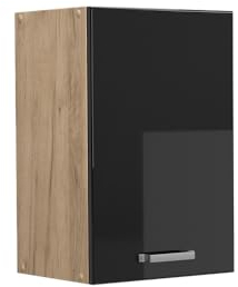 Vicco Hängeschrank R-Line, hängender Küchenschrank, Schwarz Hochglanz/Goldkraft Eiche, 40 cm