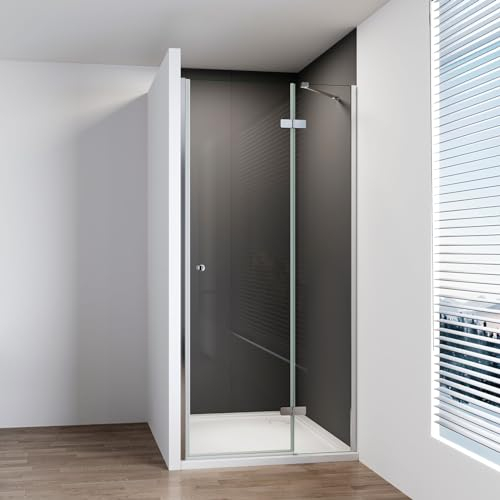 IMPTS Duschtür Falttür 100cm, Einzelfalttür Nische Duschabtrennung Duschkabine Faltbar Dusche mit Diagonalen Sicherheitsstange 6mm ESG Sicherheitsglas 185cm