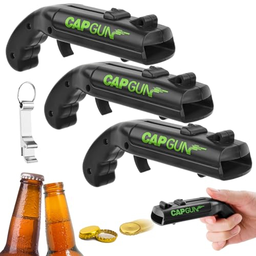 3 Stück Cap Gun,Flaschenöffner Lustig, Kronkorken Pistole, Bierdeckelpistole, Cap Gun Flaschenöffner Pistole, Gadgets für Männer für Zuhause Schwarz