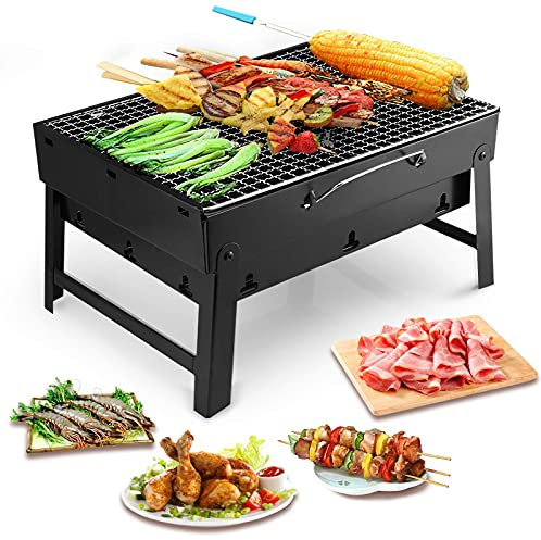 CVNIMV Gril à Charbon de Bois, Gril de fumoir léger et Pliable, Petit Bureau, Gril d'extérieur de Table pour Camping, Pique-Nique, Jardin, Plage, fête 13,7''x9,4''x 2,3''