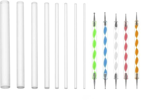 QWORK® 13 Stück Mandala Punktierwerkzeug, mit Nagelkunststifte und Acrylstäben, für DIY-Nagelkunst, Steinmalerei, Töpferarbeiten