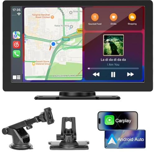 AKOFIC 9 Inch Carplay Screen, Wireless Car Stereo Compatible Apple Carplay & Android Auto, Portable Touchscreen Car Video Player, Car Audio Receivers with GPS Navigation, Mirror Link, Bluetooth, FM